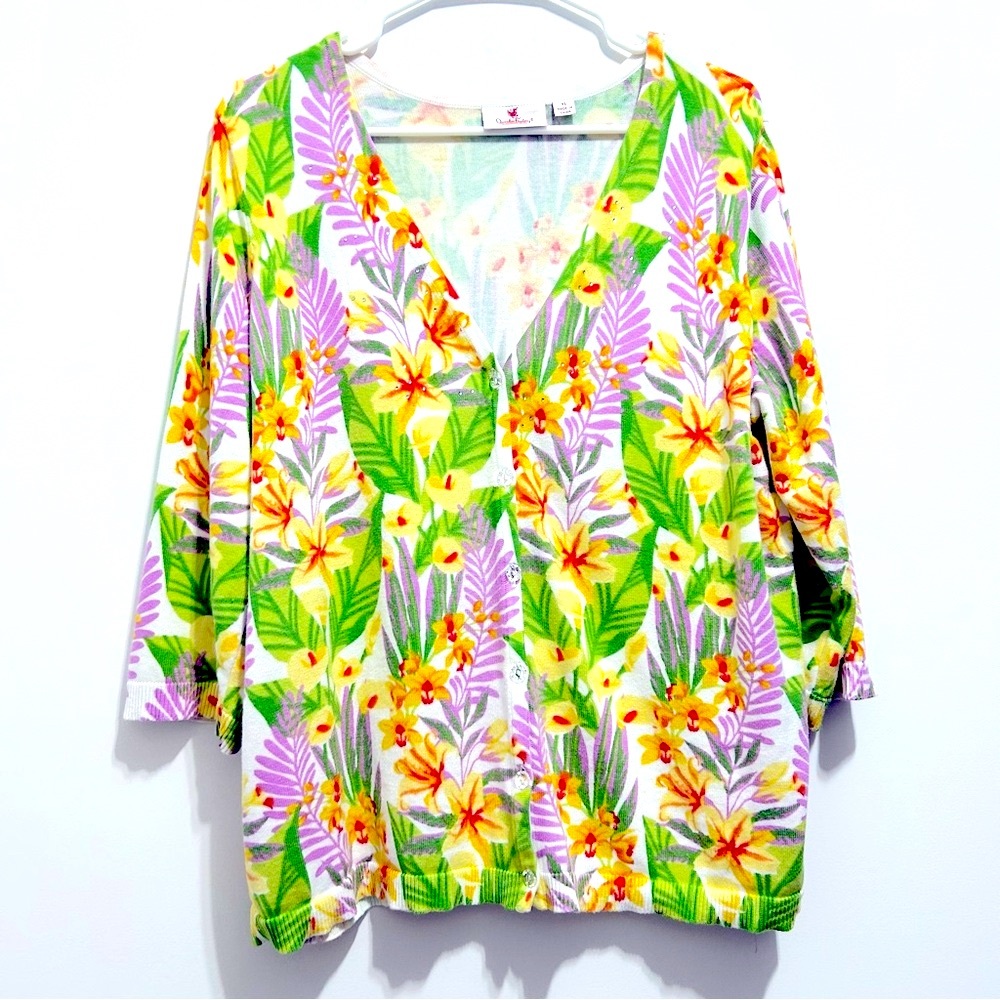 Quacker Factory Women’s Floral Spring Bright Patterned Cardigan X-Large